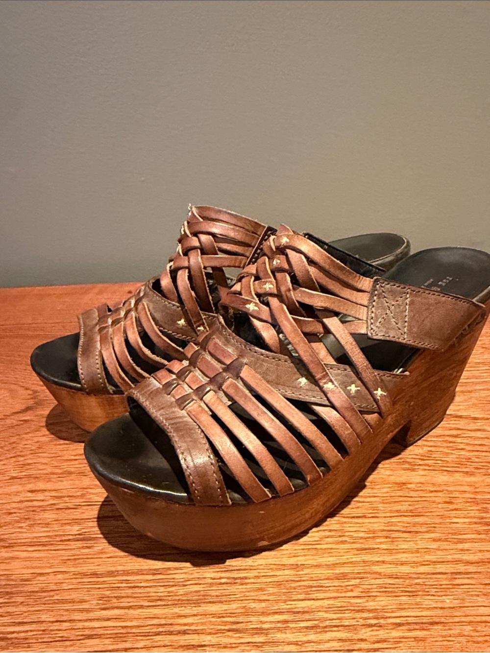 Women's Brown Leather Wedge Sandals